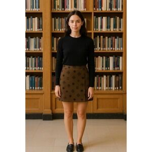 ROCCOBAROCCO Jeans Italian Brown Logo Print A-Line Skirt Flocked Office Size 8